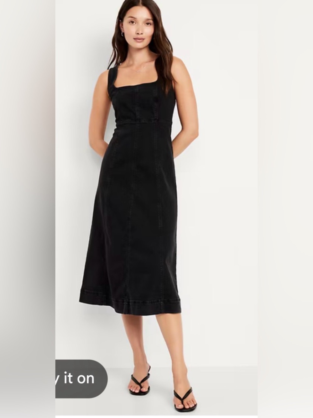 LOT three Old Navy Summer Dresses- Black Square-Neck Denim Midi Dress